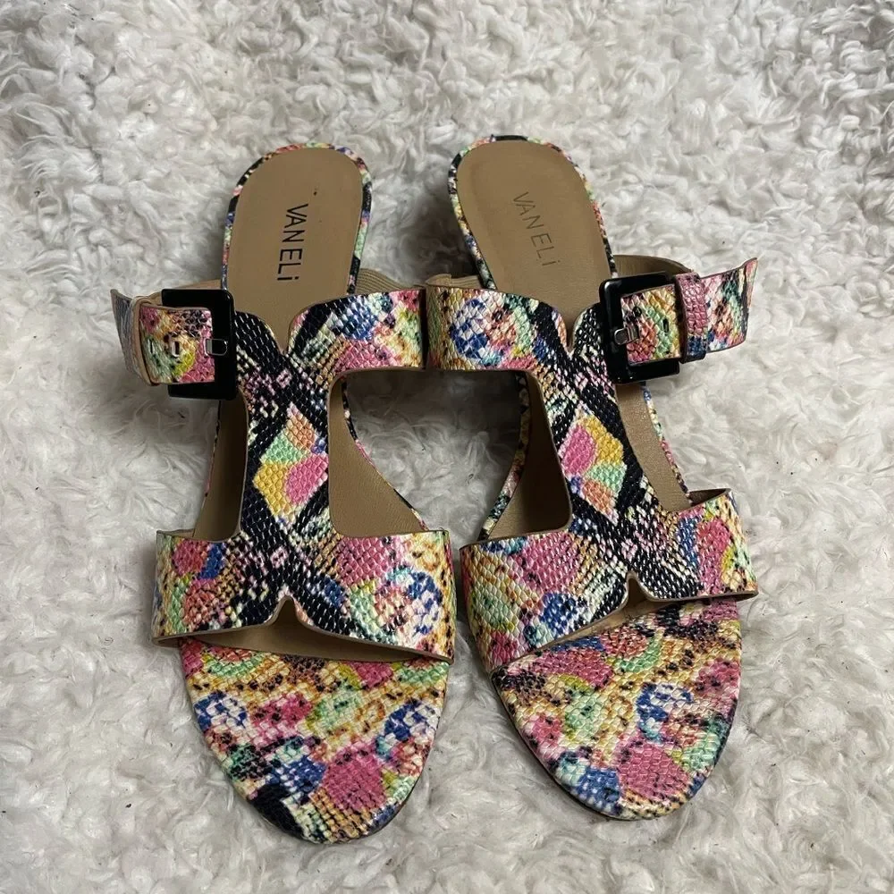 Vaneli Colorful Synthetic Snake Print wedge Sandals adjustable side buckle SZ11M
